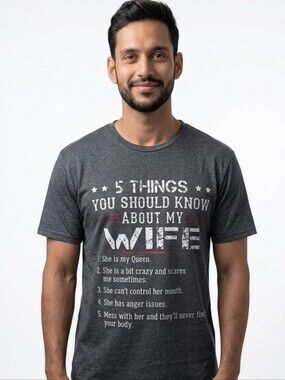 Men's Charcoal Graphic Tee - Wife Print On Both Sides